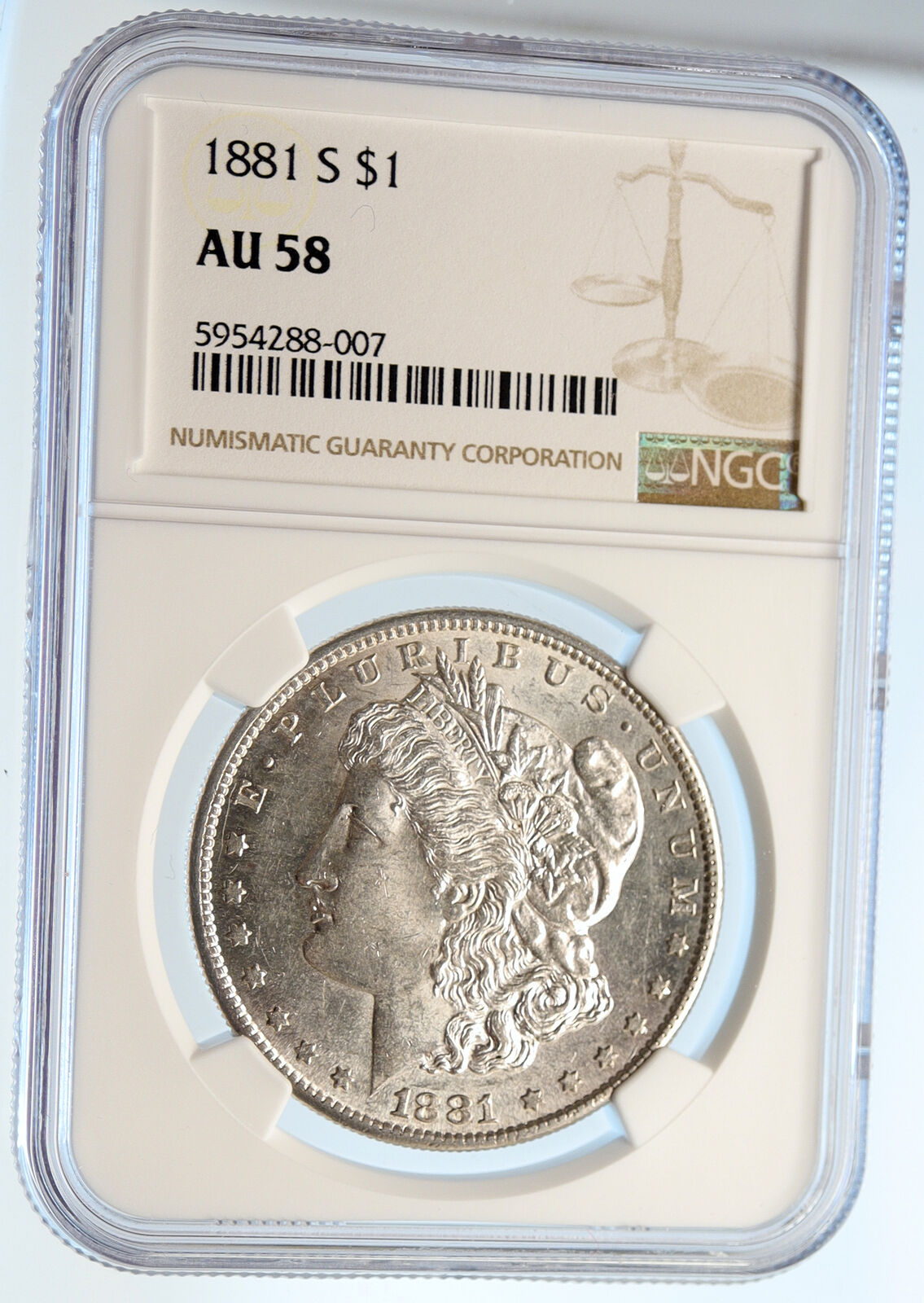 1881 S UNITED STATES of America SILVER Morgan US Dollar Coin EAGLE NGC i95562