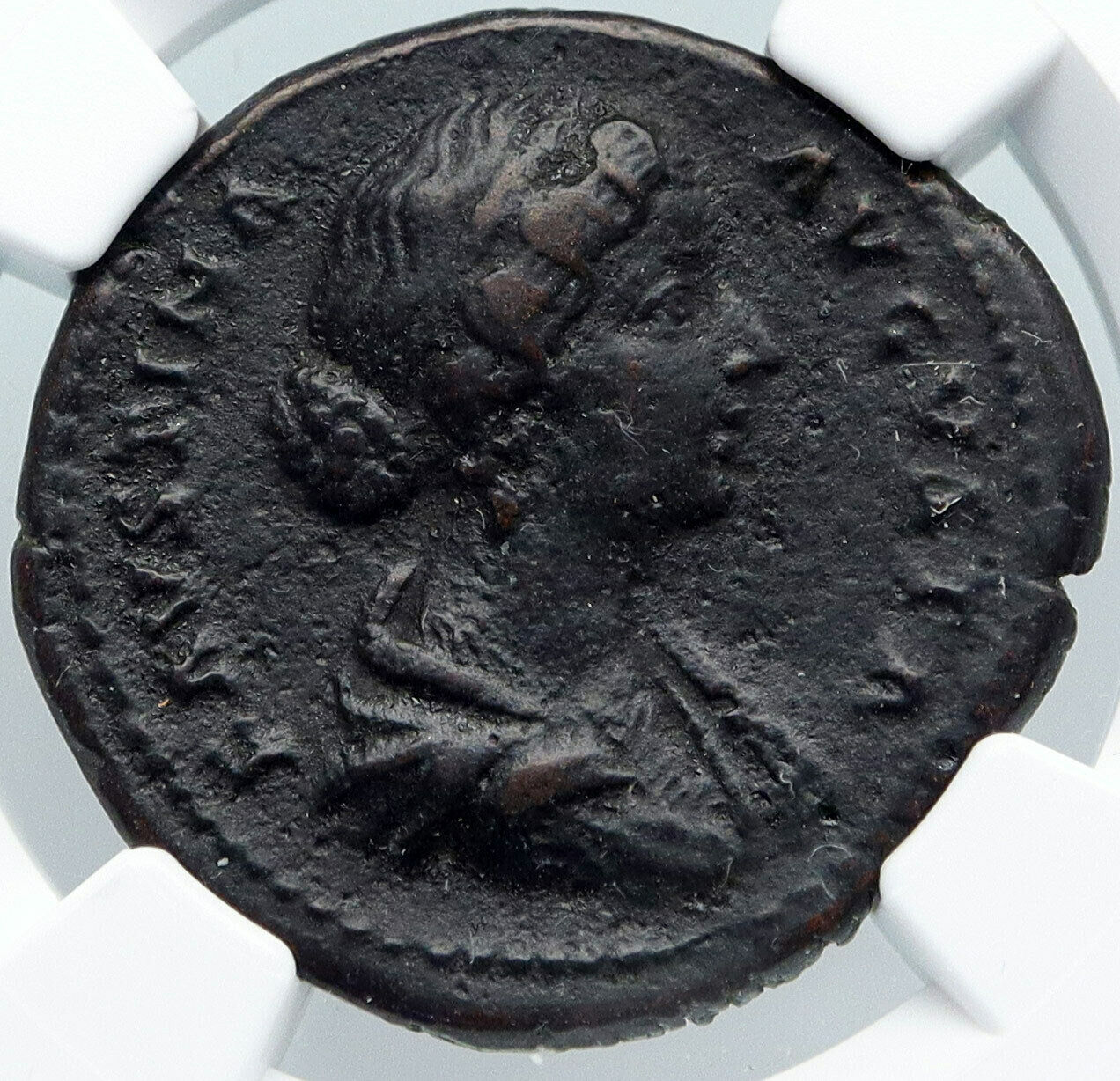 FAUSTINA II Jr Authentic VINTAGE Ancient OLD Roman Coin Fecunditas & Baby i88820