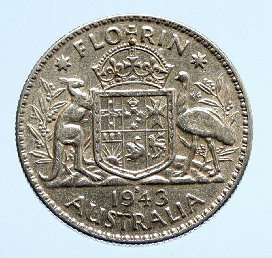 1943S AUSTRALIA Large King George VI Kangaroos VINTAGE Silver Florin Coin i94438