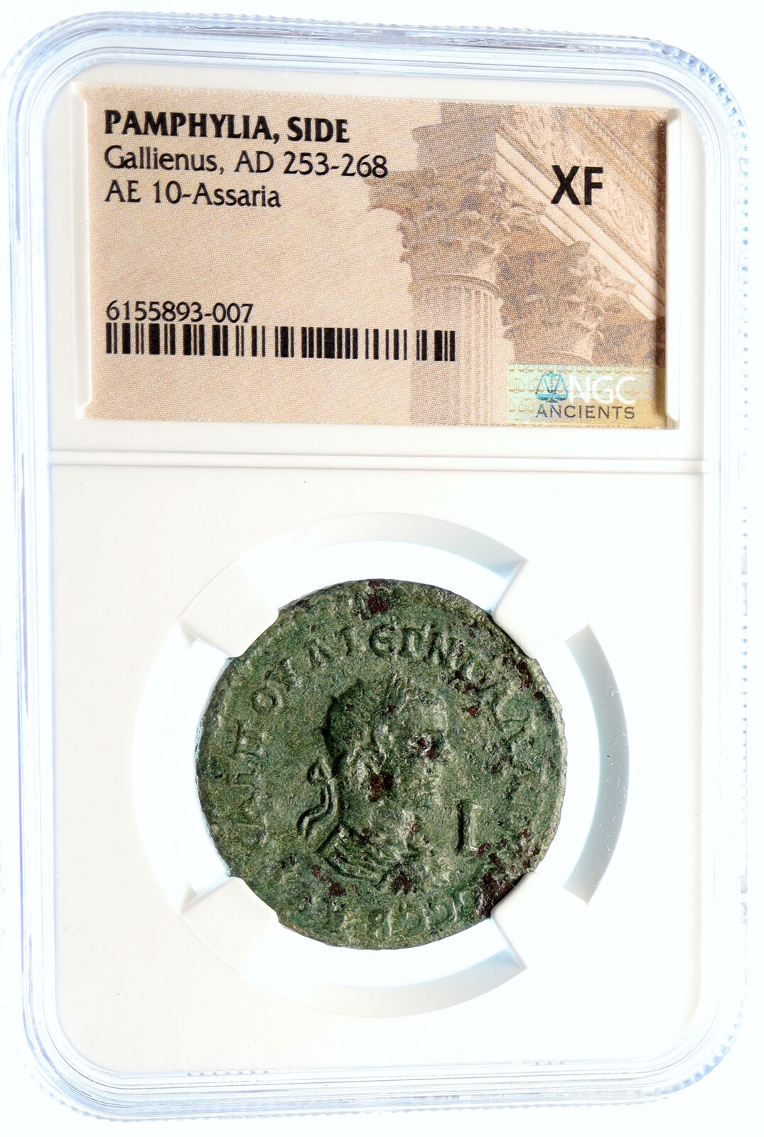 GALLIENUS Authentic Ancient Side Pamphylia Roman Coin ATHENA VOTING NGC i94470