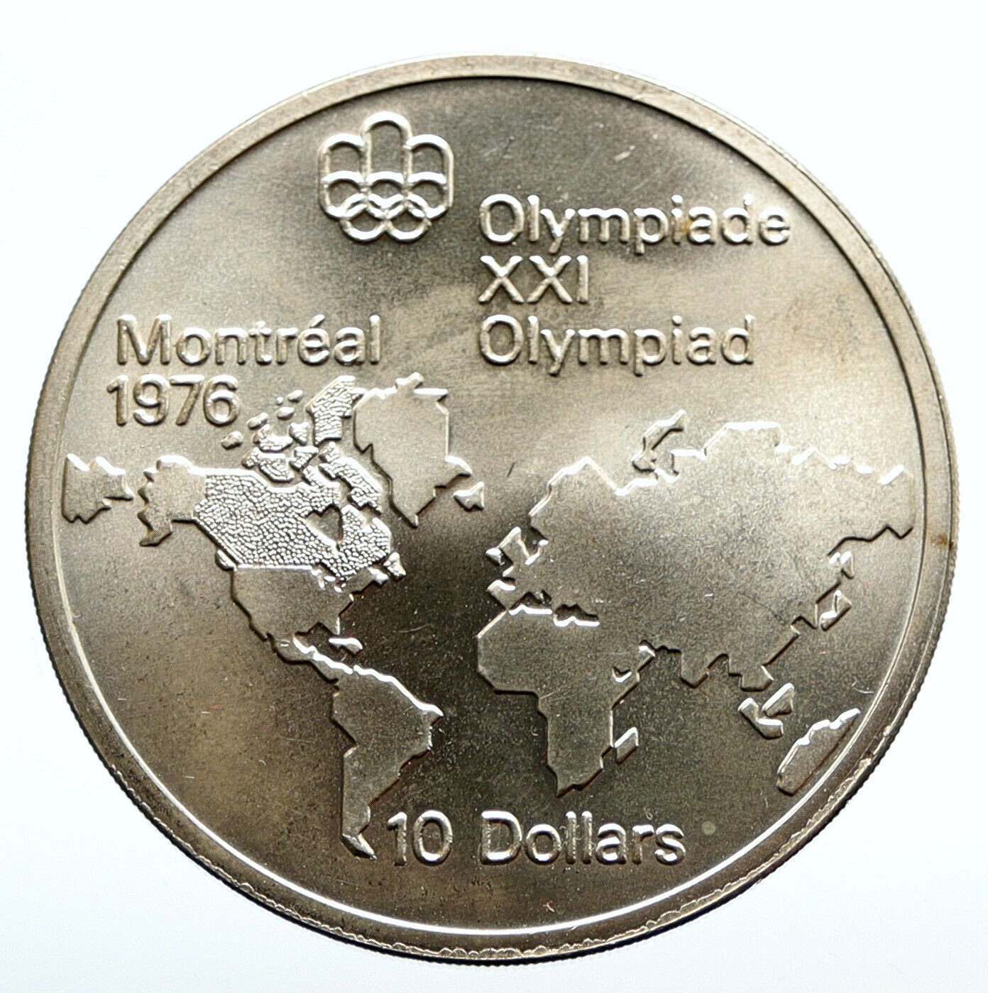 1973 CANADA Queen Elizabeth II Olympics Montreal World Map Silver 10 Coin i94445