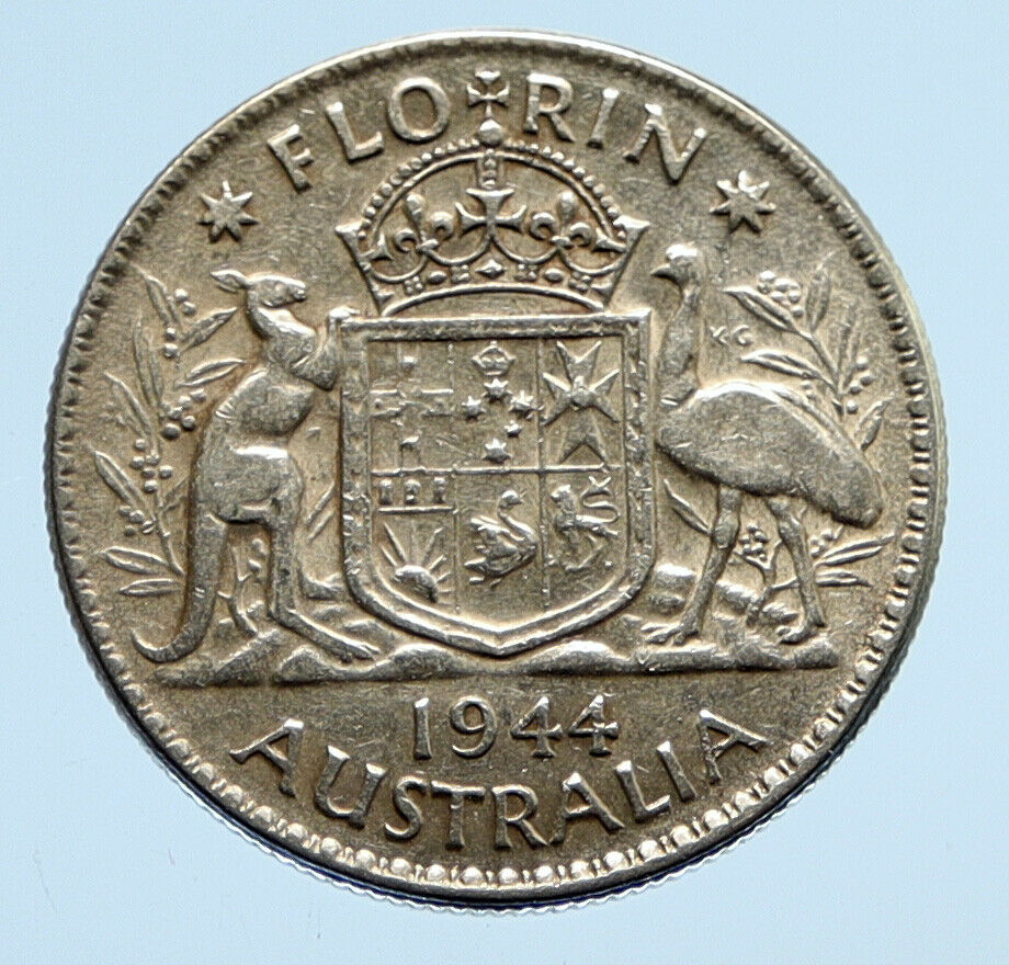 1944M AUSTRALIA Large King George VI Kangaroos VINTAGE Silver Florin Coin i94442