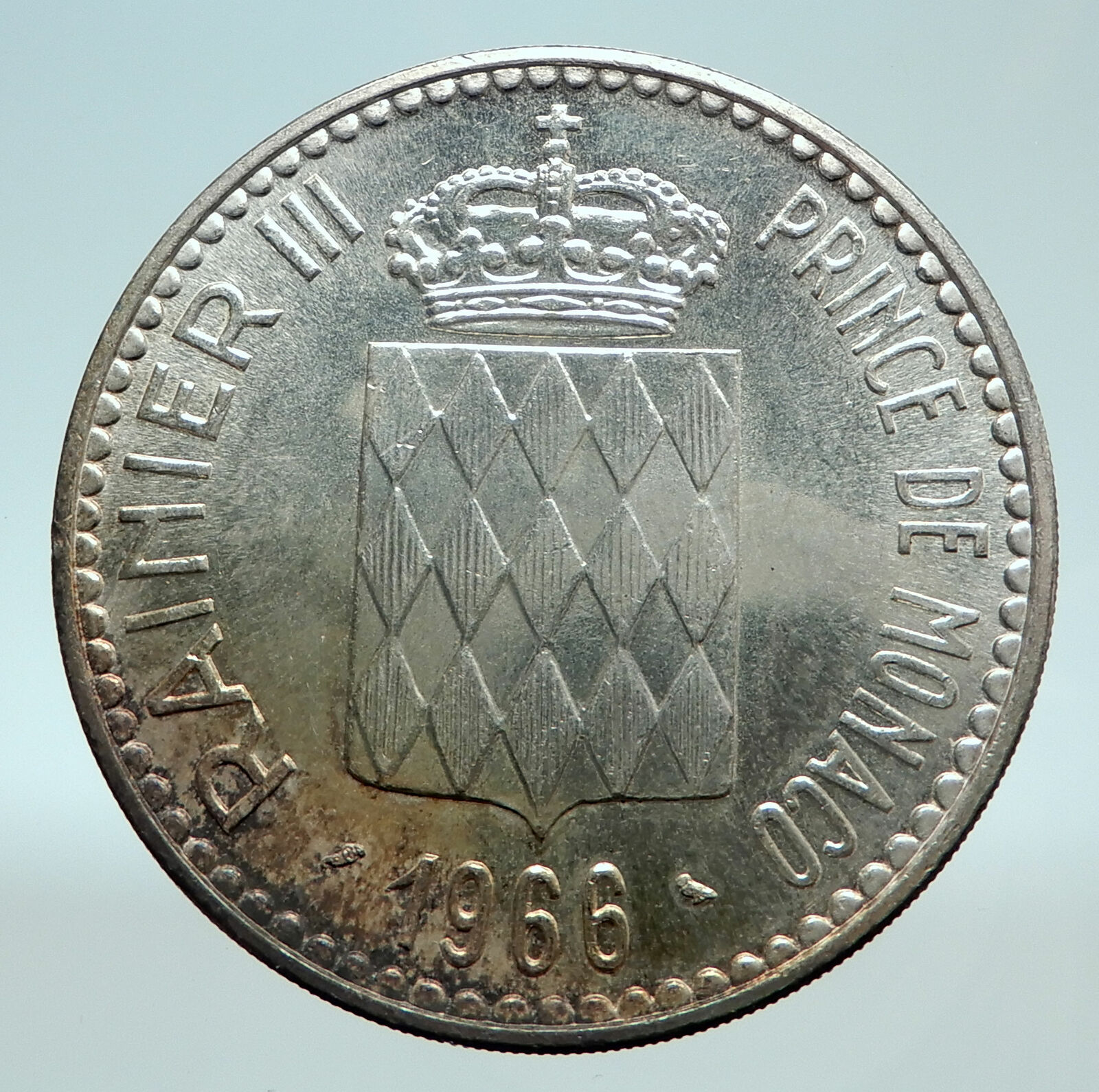 1966 MONACO King Rainier III w Charles III Genuine Silver 10 Francs Coin i79460