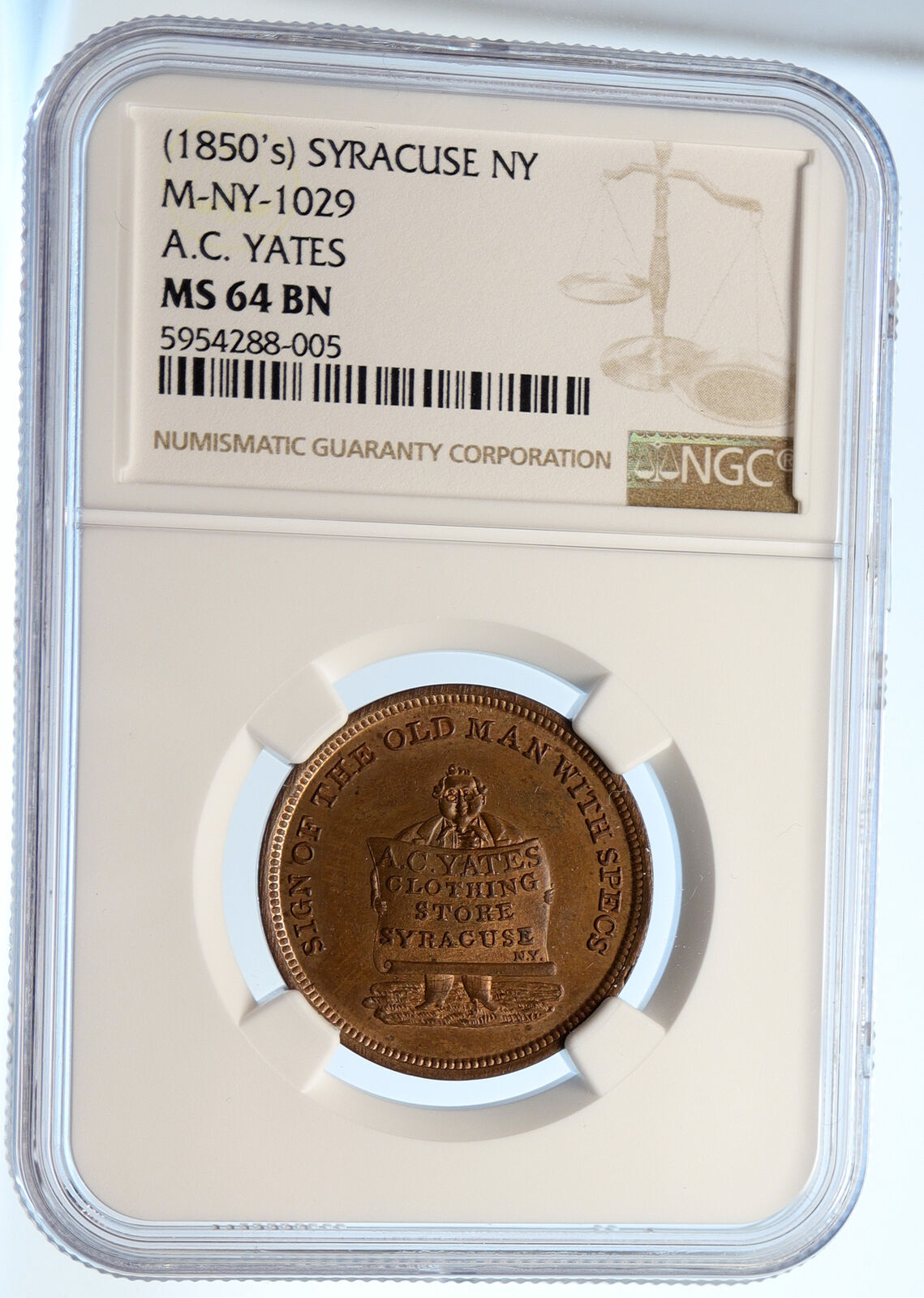 1850's UNITED STATES Syracuse New York OLD Littman Antique Medal NGC i95564