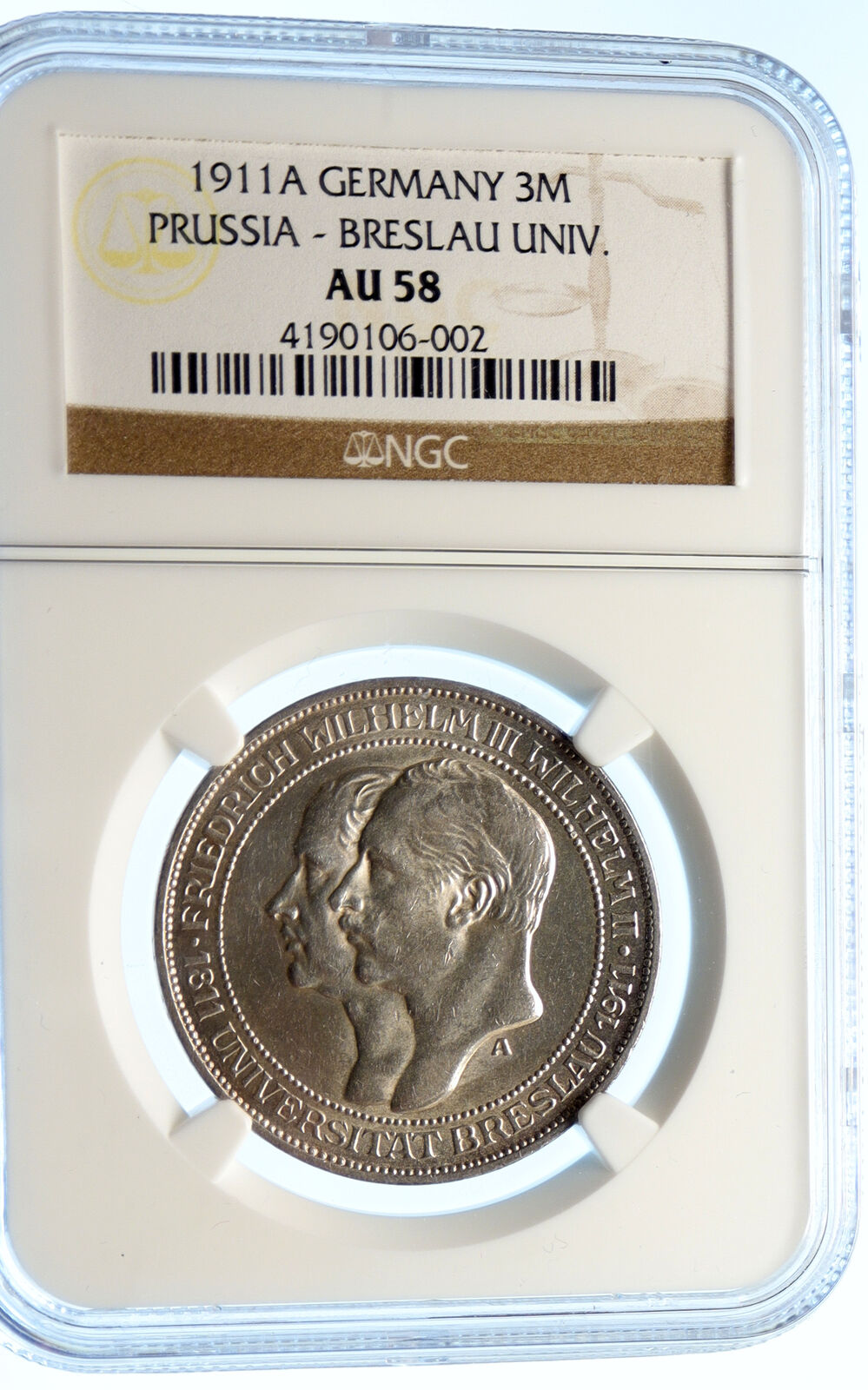 1911 A PRUSSIA KINGDOM Germany WILHELM II & III Silver 3 Mark Coin NGC i96164