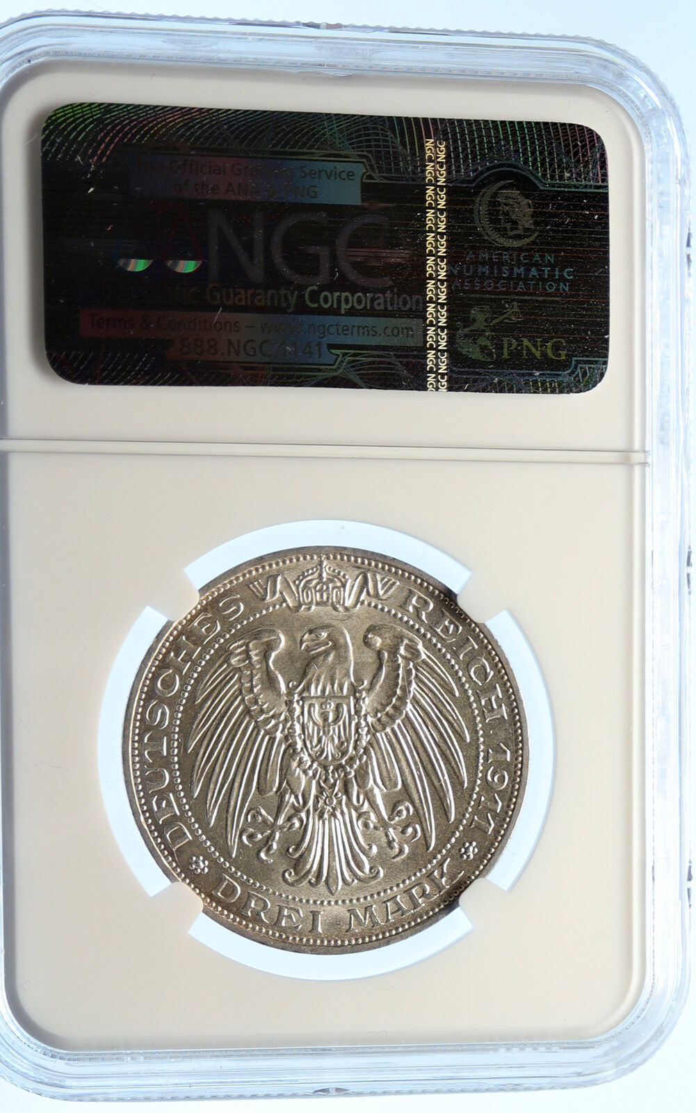 1911 A PRUSSIA KINGDOM Germany WILHELM II & III Silver 3 Mark Coin NGC i96164