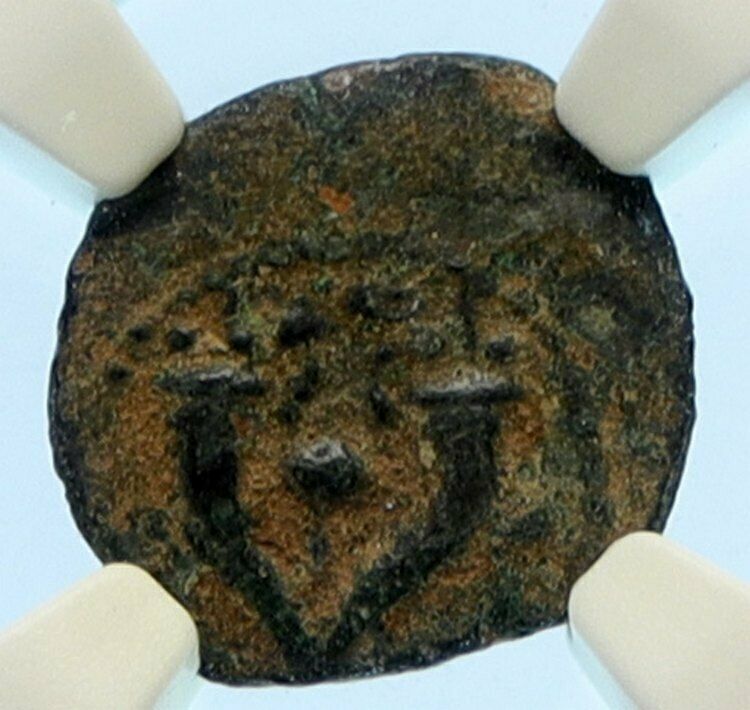 JUDAEA Maccabean Kings 135 BC BIBLICAL WIDOW'S MITE Old PRUTAH Coin NGC i96162