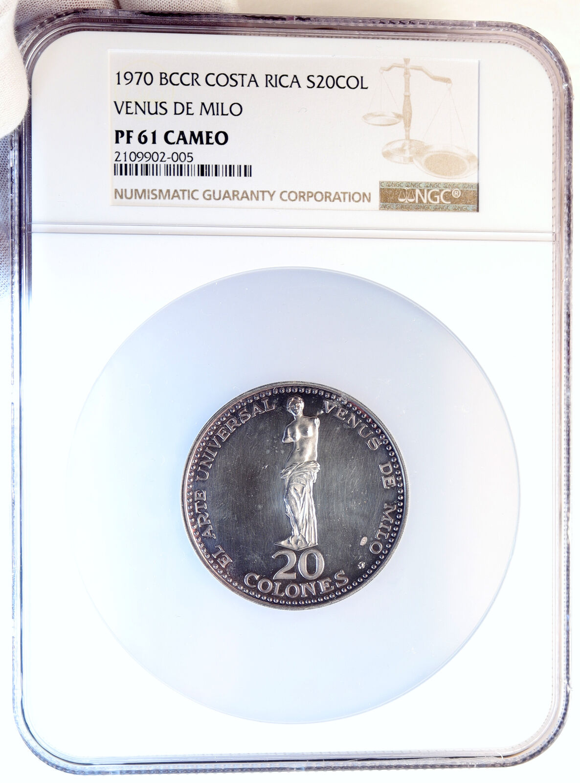 1974 COSTA RICA Nude Venus of Milo OLD Proof Silver 20 Colones NGC Coin i96730