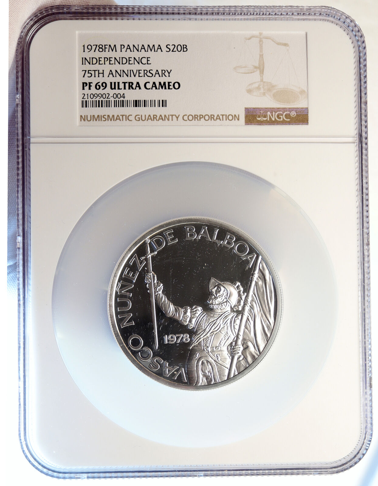 1978 PANAMA Spanish Conquistador Hero OLD Huge Silver 20 BALBOA Coin NGC i96727