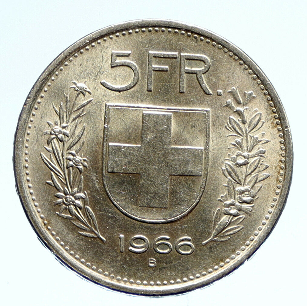 1966 B Switzerland Founding HERO WILLIAM TELL 5 Francs Silver Swiss Coin i96113