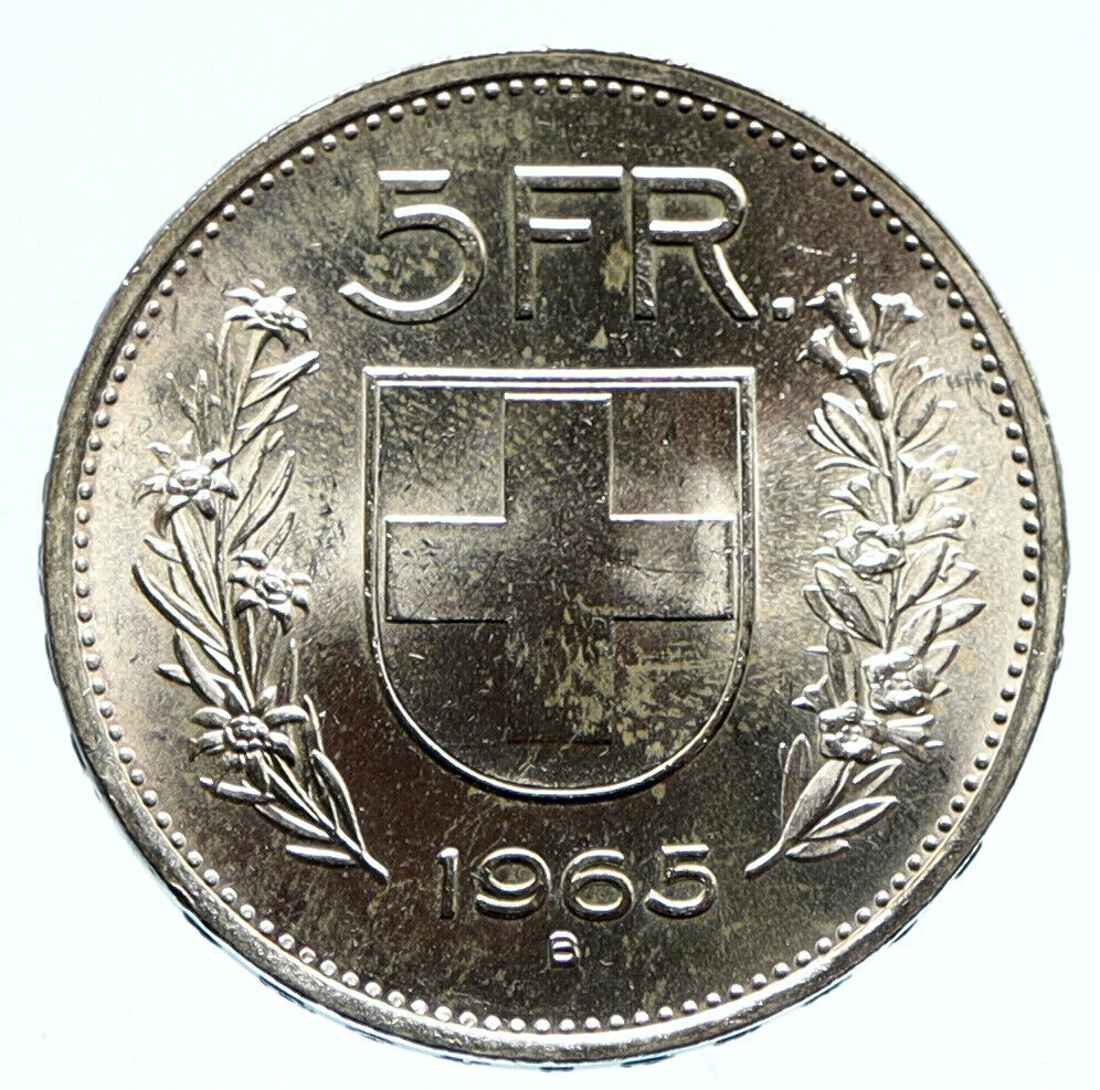 1965 B Switzerland Founding HERO WILLIAM TELL 5 Francs Silver Swiss Coin i96108