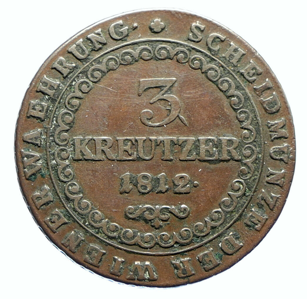 1812C AUSTRIA King FRANCIS I (II) Antique Habsburg VINTAGE 3 Kreuzer Coin i96101