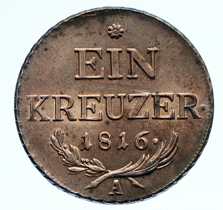 1816 AUSTRIA Emperor FRANZ Francis II OLD Antique 1 Kreuzer Austrian Coin i96100