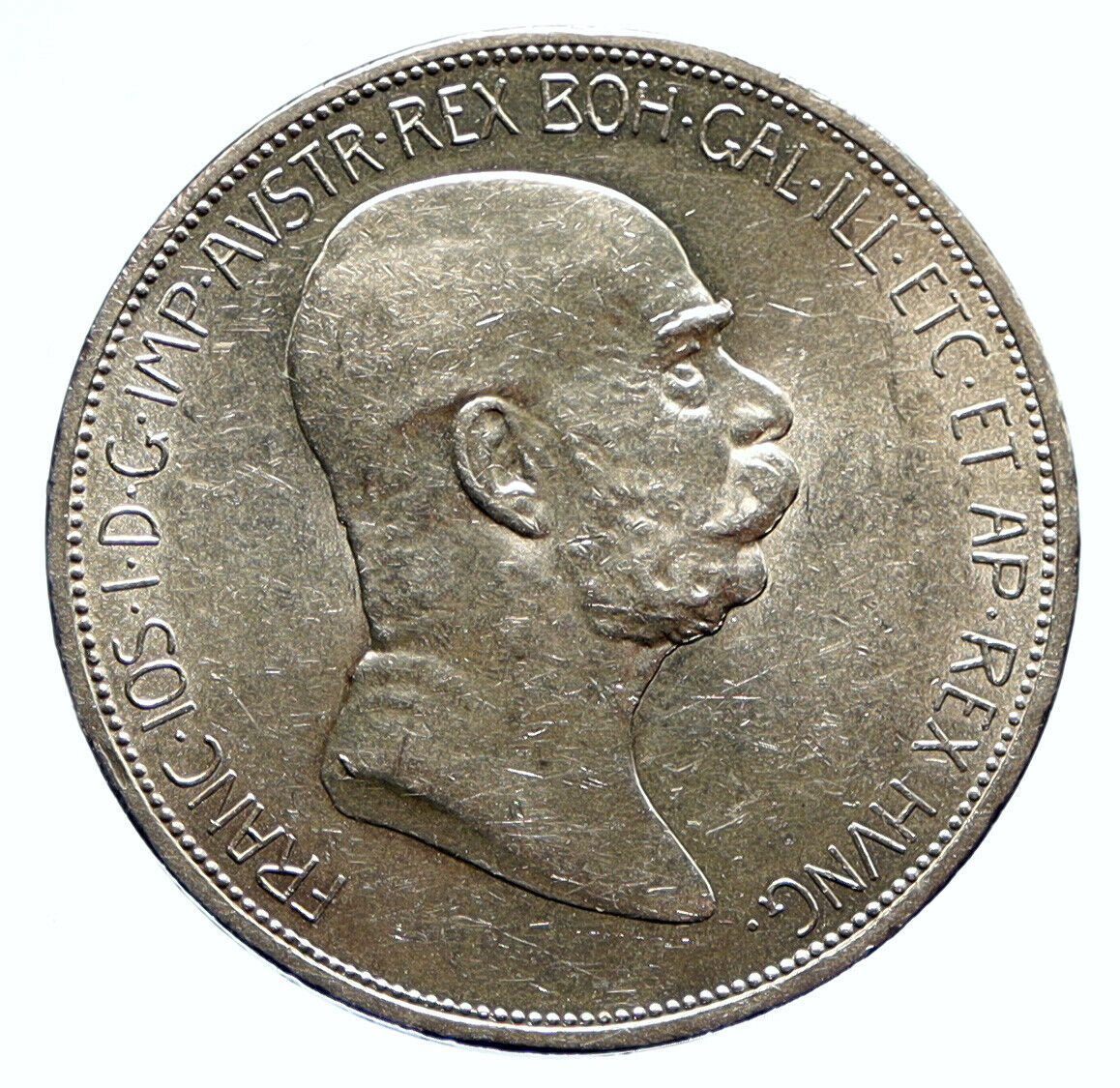 1908 AUSTRIA w King FRANZ JOSEPH I Austrian Silver Antique 5 Corona Coin i96122