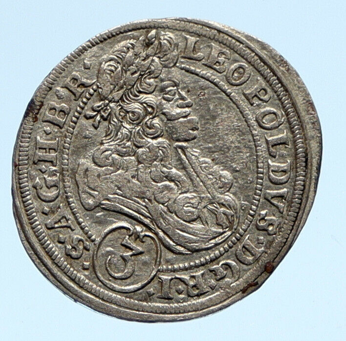 1696 BOHEMIA Kingdom SILESIA LEOPOLD I OLD Antique Silver 3 Kreuzer Coin i96117