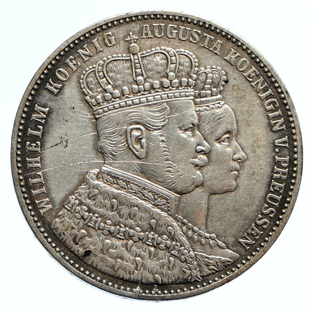 1861 A PRUSSIA German STATE Coronation King WILHELM I Silver Taler Coin i96125