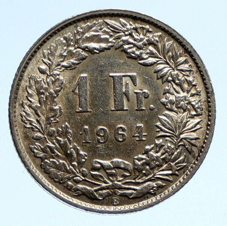 1964 B SWITZERLAND - SILVER 1 Franc Coin HELVETIA Symbolizes SWISS Nation i96091