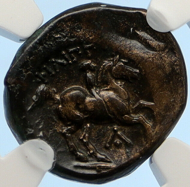 MACEDONIA of Philip II Ancient OLD Greek Coin Apollo OLYMPIC Horse NGC i95643