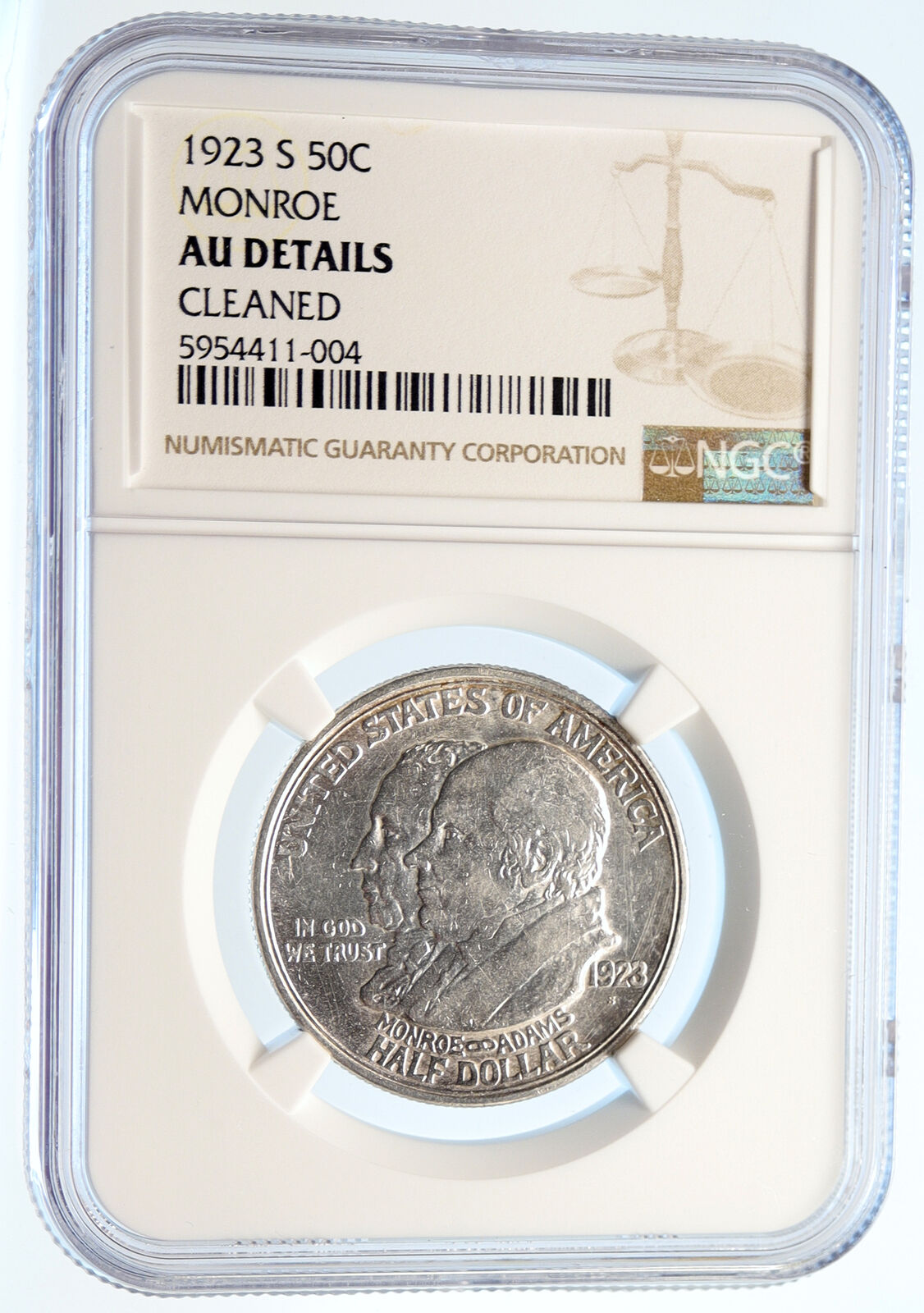 1923 S USA Los Angeles JAMES MONROE QUINCY ADAMS Silver Half $ Coin NGC i95546