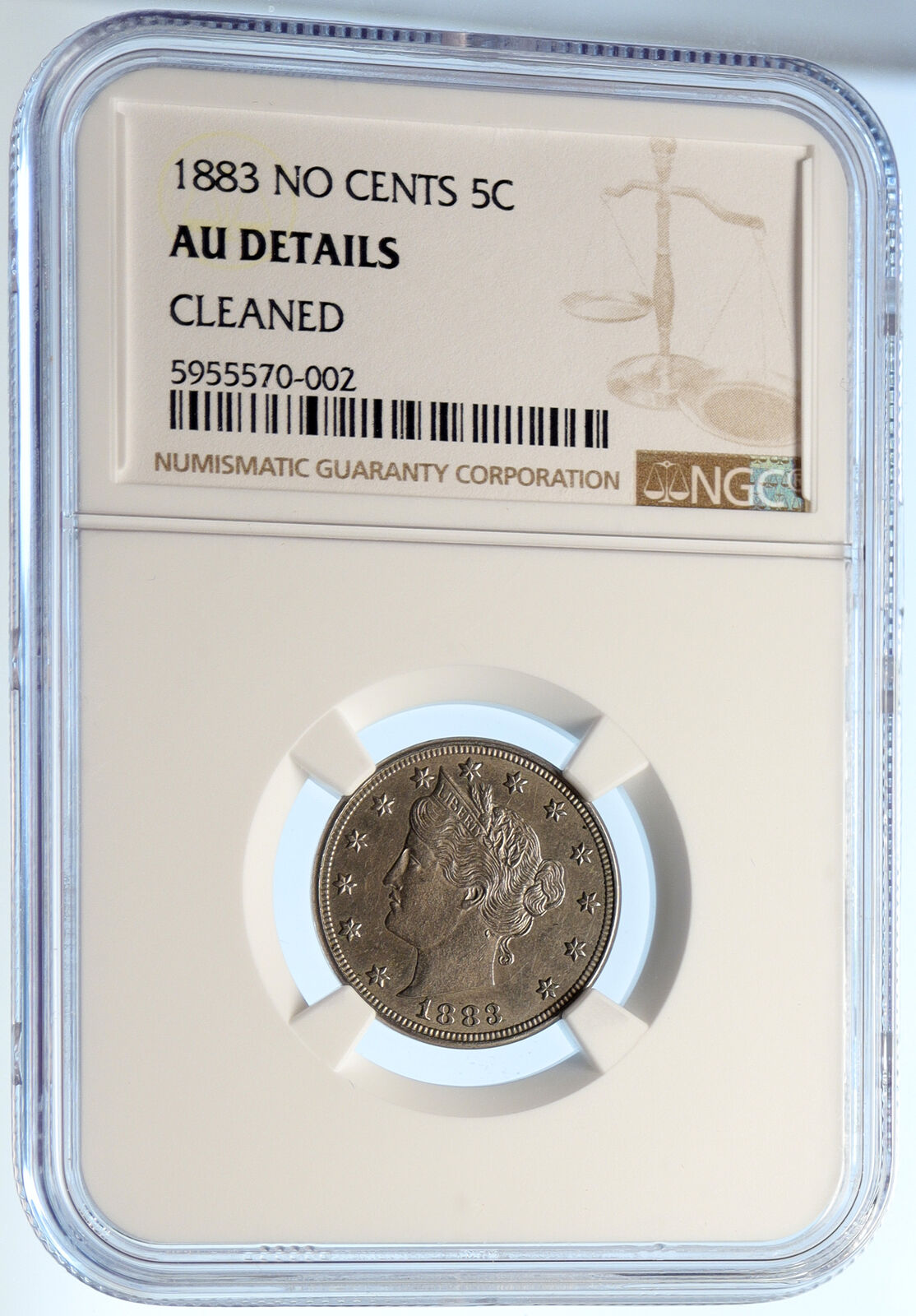 1883 UNITED STATES US LIBERTY Antique NO CENT VINTAGE Nickel 5C Coin NGC i95605