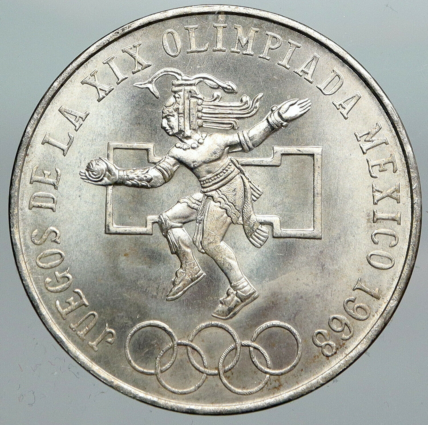 1968 Mexico XIX Olympic Games Aztec Ball Player BIG 25 Pesos Silver Coin i90489