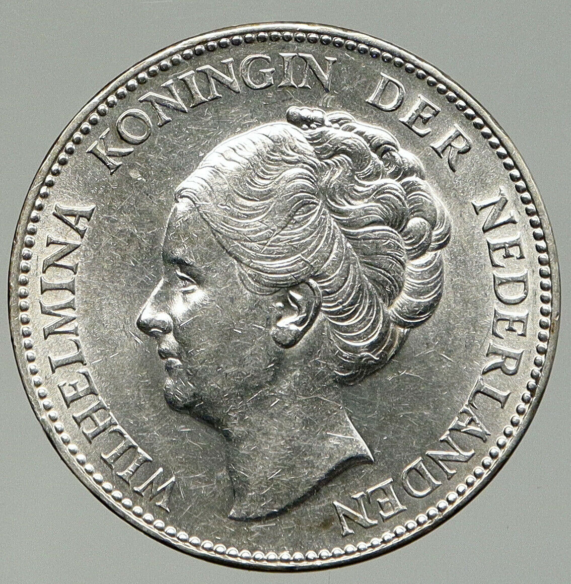 1939 Netherlands Kingdom Queen WILHELMINA 2 1/2 Gulden BIG Silver Coin i92440