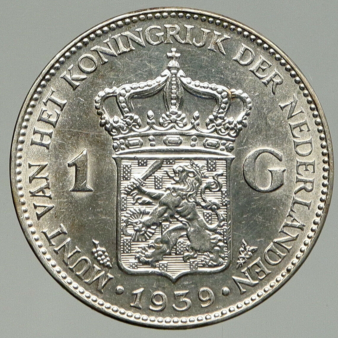 1939 Netherlands Kingdom Queen WILHELMINA 2 1/2 Gulden BIG Silver Coin i92440