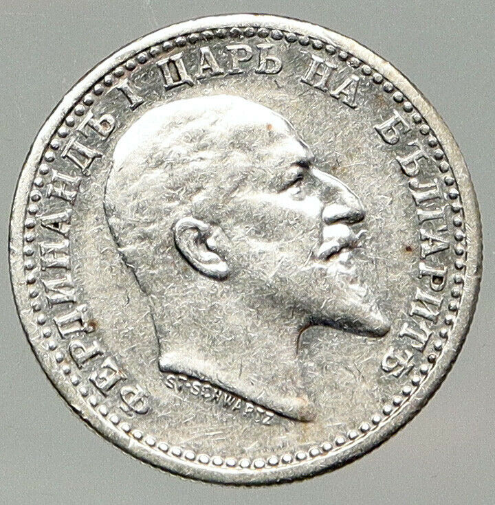 1910 Ferdinand I Tsar of Bulgaria Antique 50 Stotinki Antique Silver Coin i92631