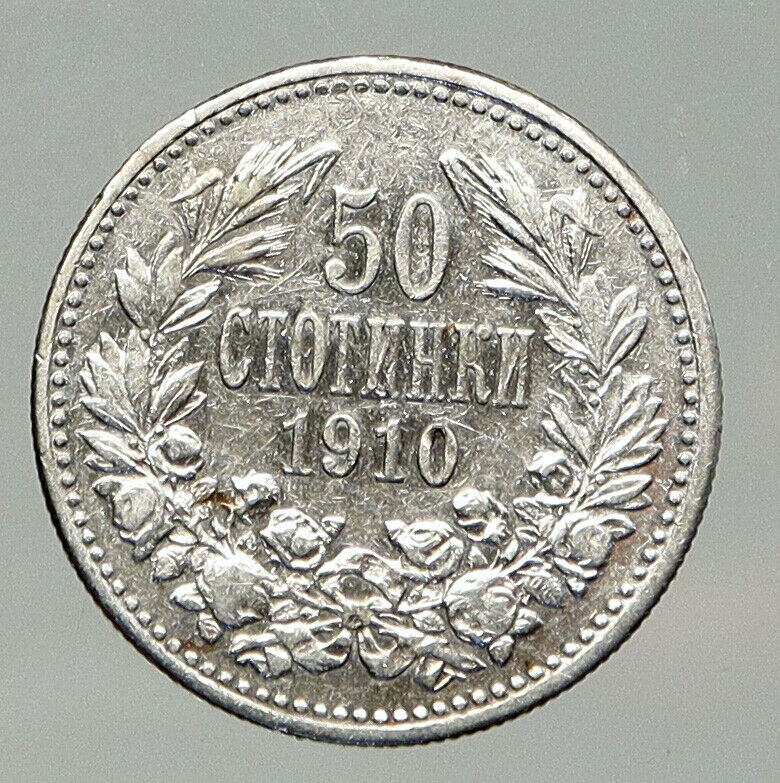 1910 Ferdinand I Tsar of Bulgaria Antique 50 Stotinki Antique Silver Coin i92631