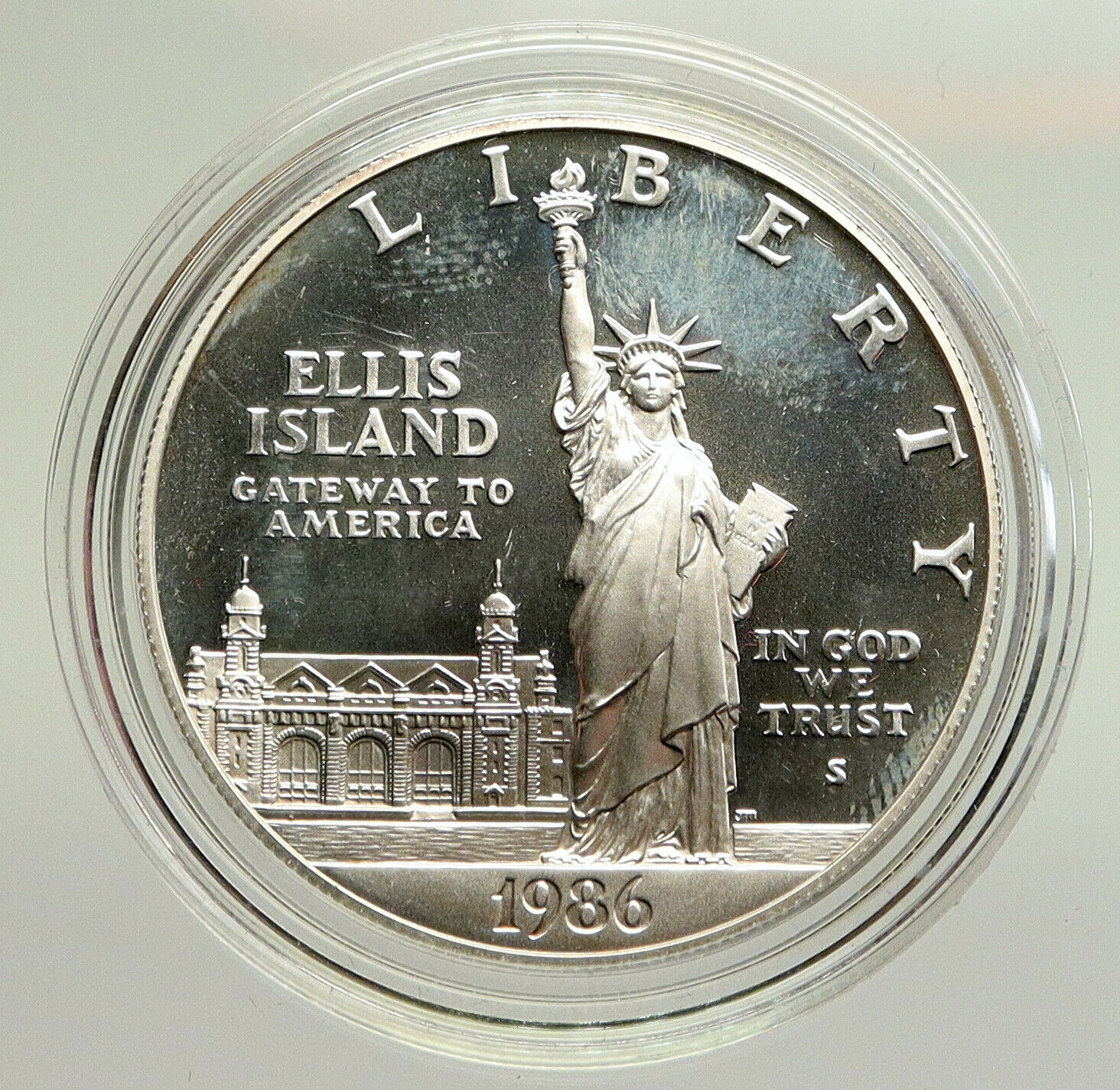 1986 S UNITED STATES Ellis Island Statue Liberty Proof Silver Dollar Coin i94830