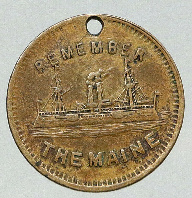 1898 USA Freedom Must be Free REMEMBER THE MAINE Ship Sinks Vintage Medal i91874