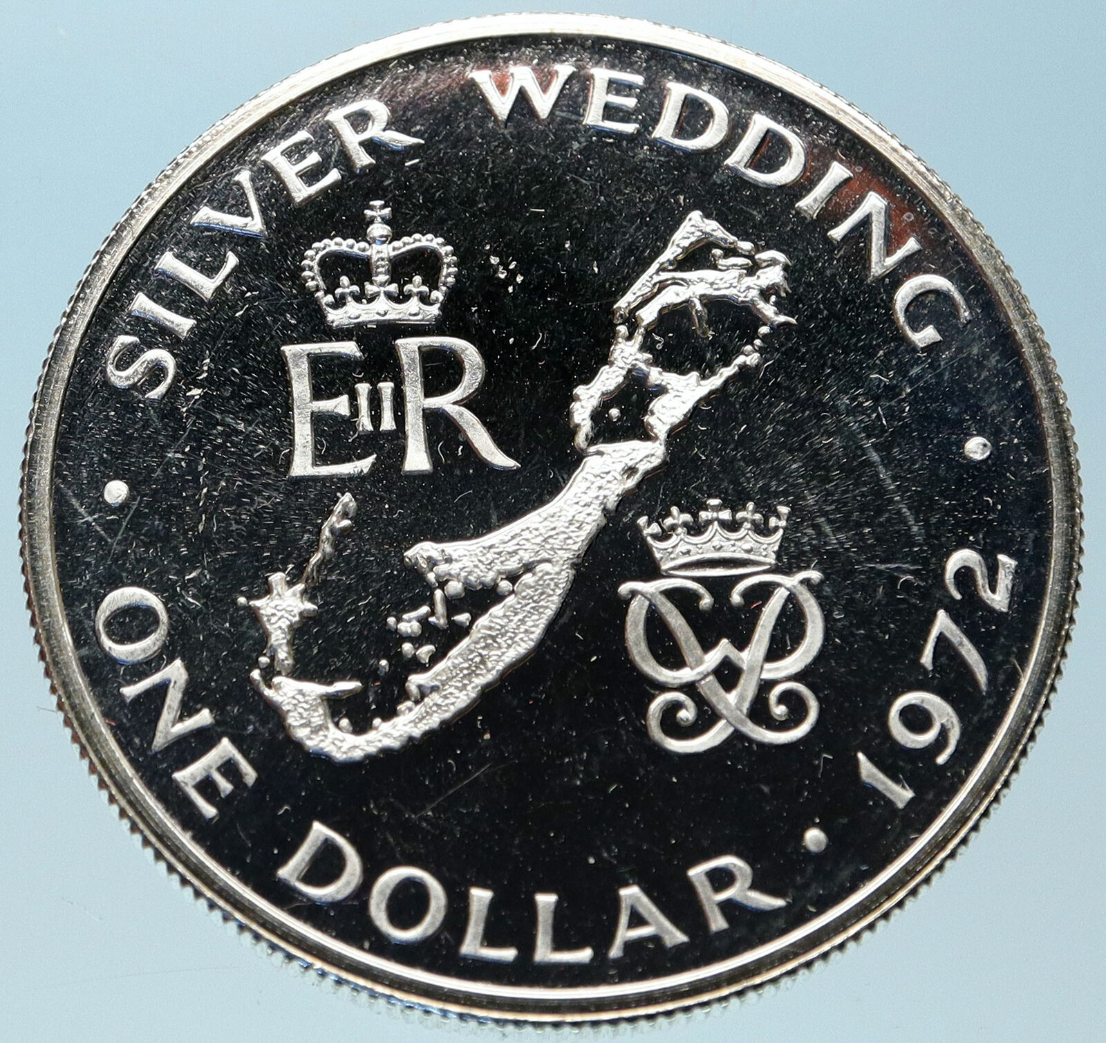 1972 Bermuda UK Elizabeth II Prince Philip Wedding Silver 1 Dollar Coin i82393