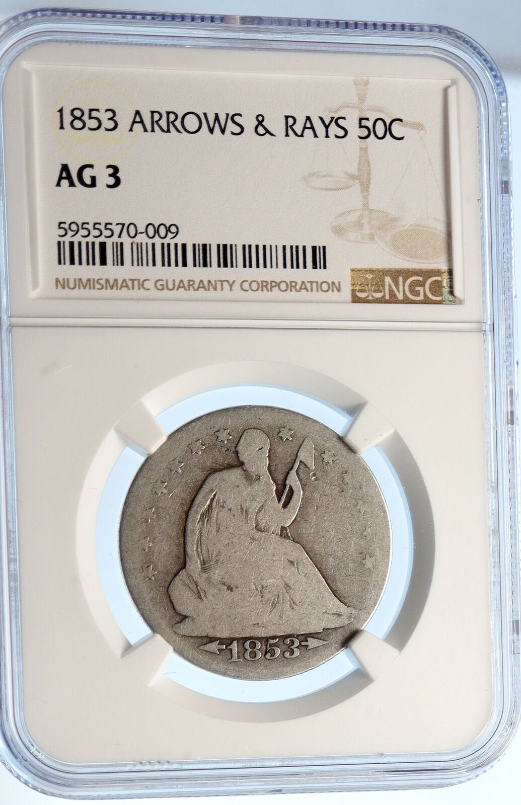 1853 P UNITED STATES US Silver SEATED LIBERTY Half Dollar Coin EAGLE NGC i95611