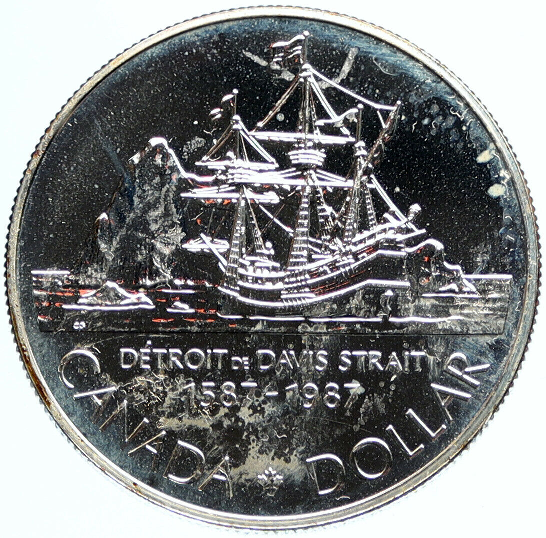 1987 CANADA 400 Years DAVIS STRAIT Ship Sails VINTAGE Silver Dollar Coin i96975