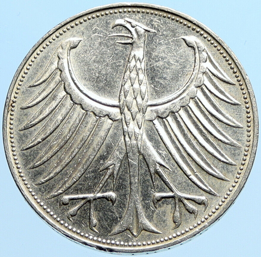 1967 D GERMANY Vintage Winged Eagle OLD German Large 5 Mark Silver Coin i96978