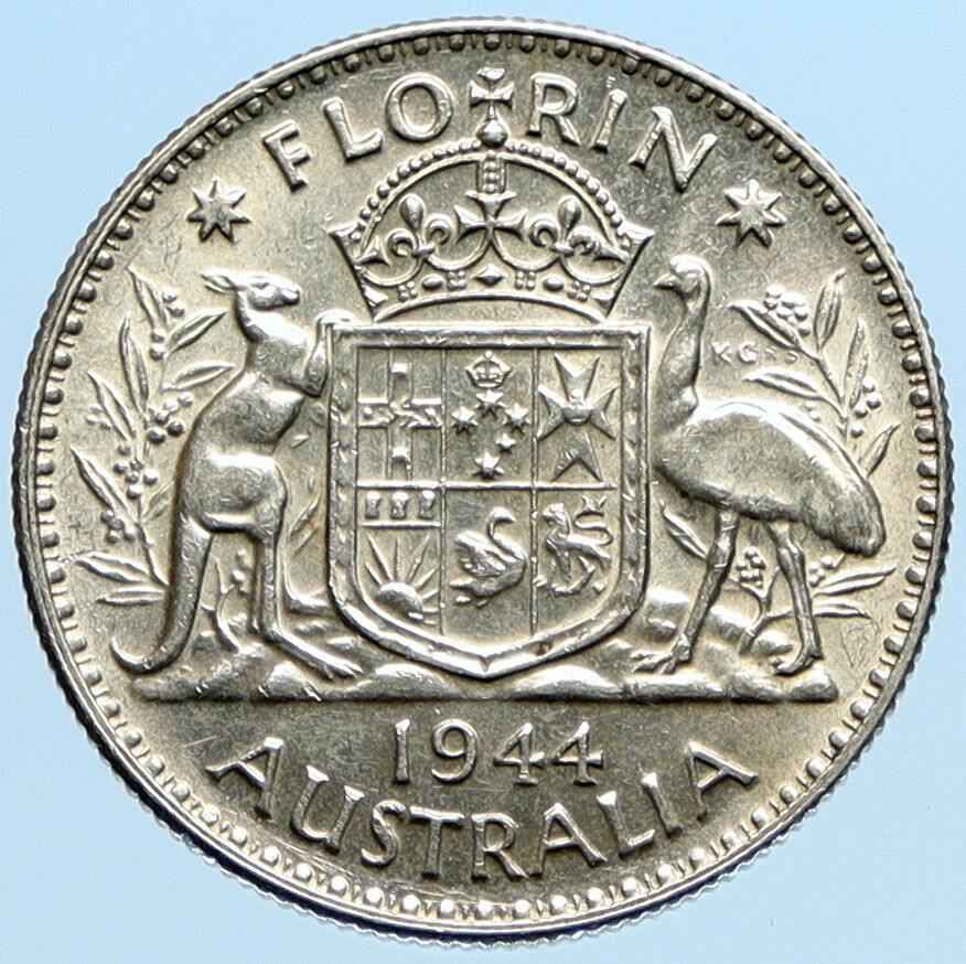 1944M AUSTRALIA Large King George VI Kangaroos VINTAGE Silver Florin Coin i97036