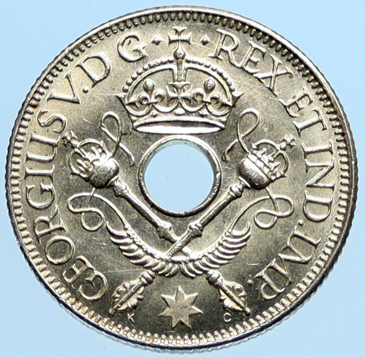 1935 PAPUA NEW GUINEA British UK KING GEORGE V Old Silver Shilling Coin i97006