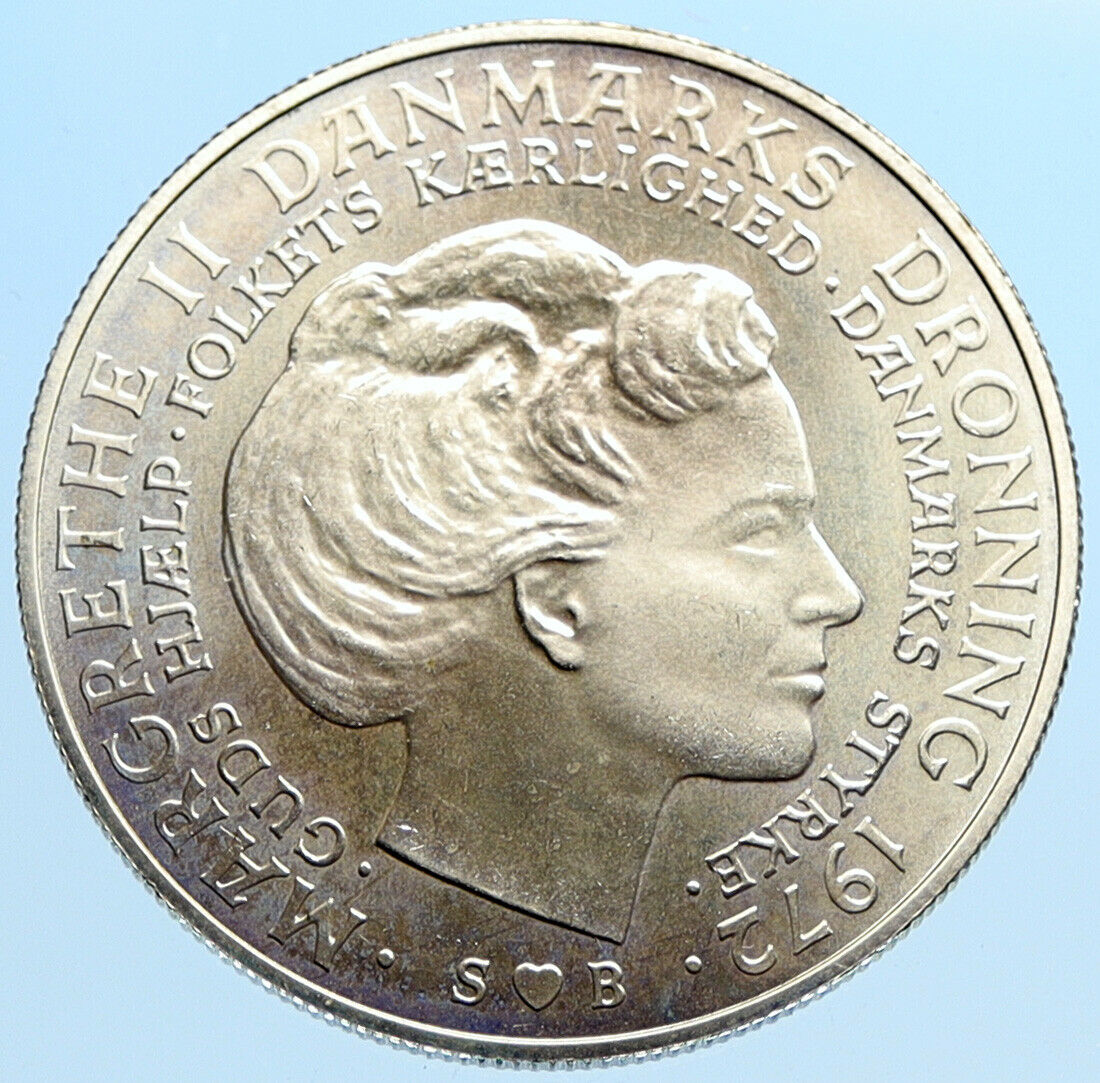 1972 DENMARK King Frederick IX & Queen Margrethe II Silver 10 Kroner Coin i97040