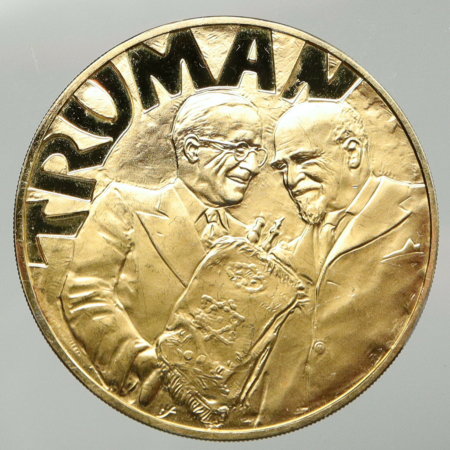 1973 ISRAEL US President Harry S. TRUMAN Proof Gilt Silver Israeli Medal i92730