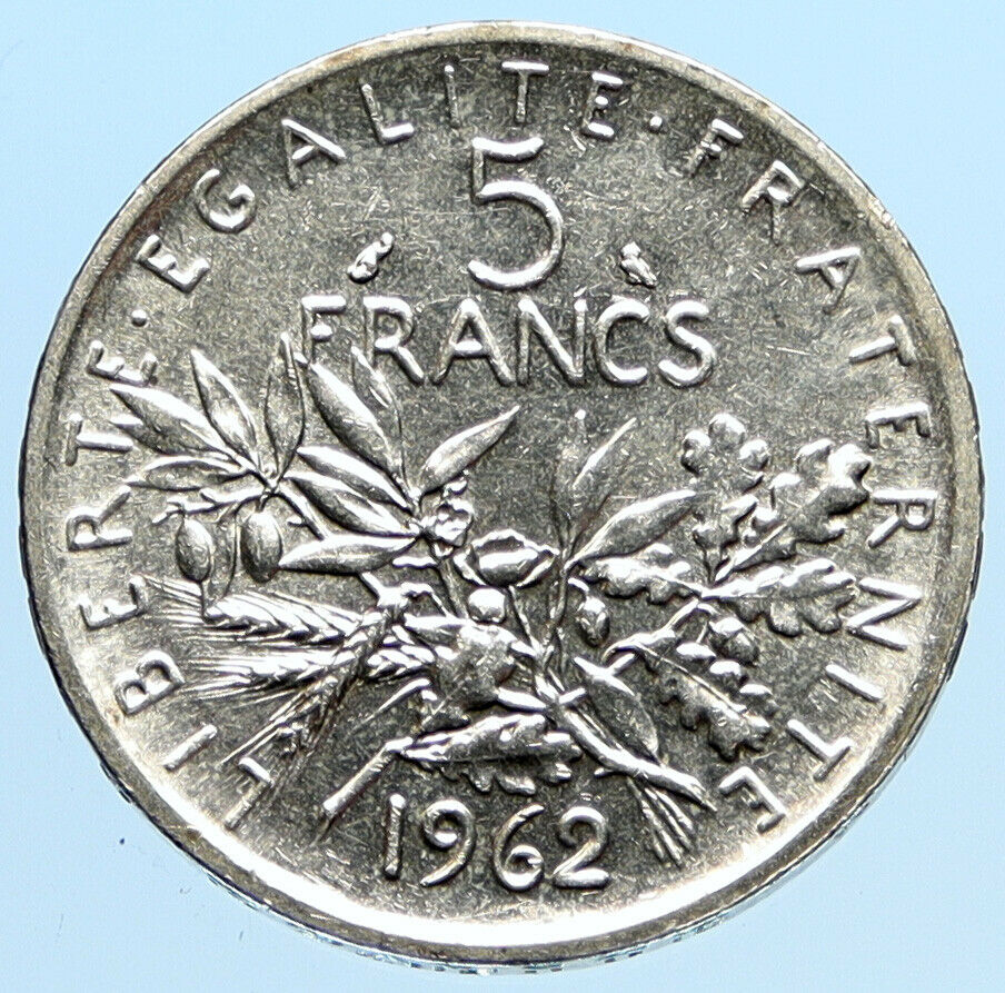 1962 FRANCE La Semeuse French SOWER WOMAN Old LARGE Silver 5 Francs Coin i97027