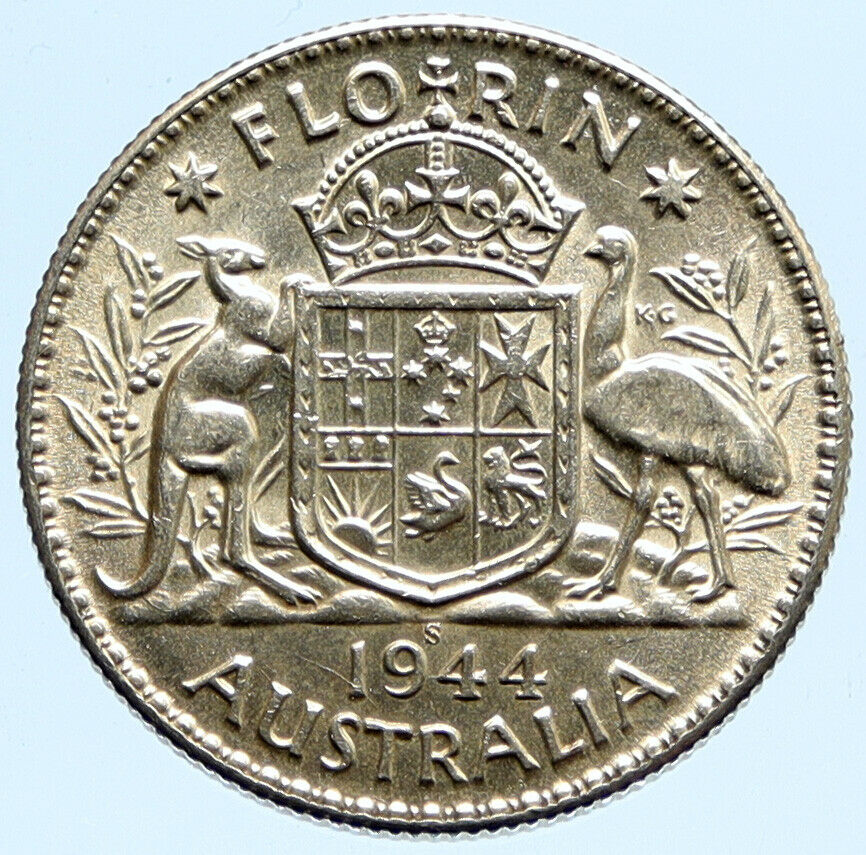 1944S AUSTRALIA Large King George VI Kangaroos VINTAGE Silver Florin Coin i96748