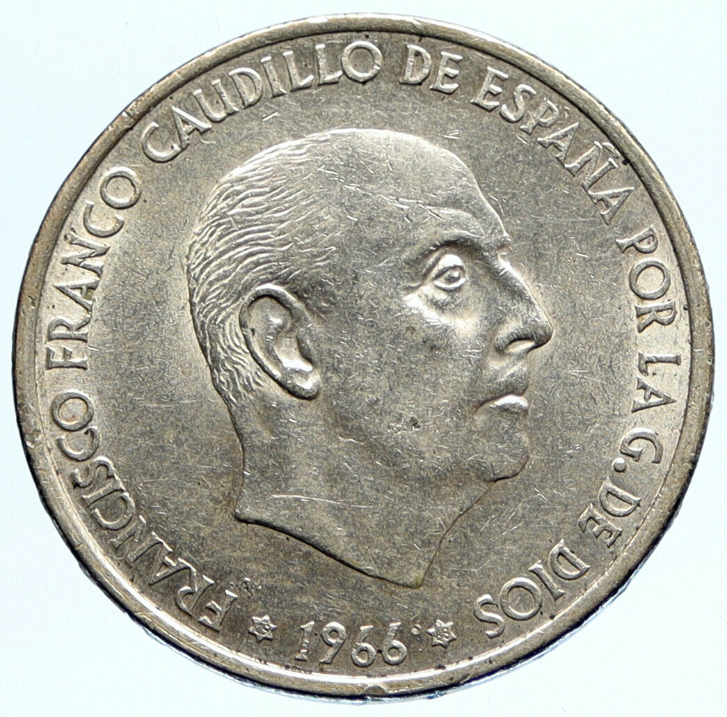 1966 SPAIN Large Franco Caudillo VINTAGE Silver 100 Pesetas Spanish Coin i96751