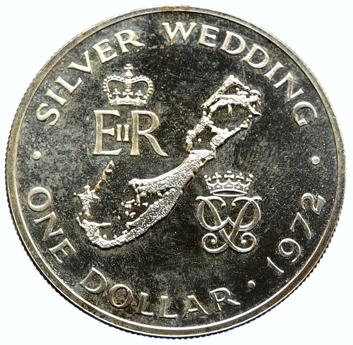 1972 BERMUDA UK Elizabeth II Prince Philip Wedding Silver 1 Dollar Coin i96745