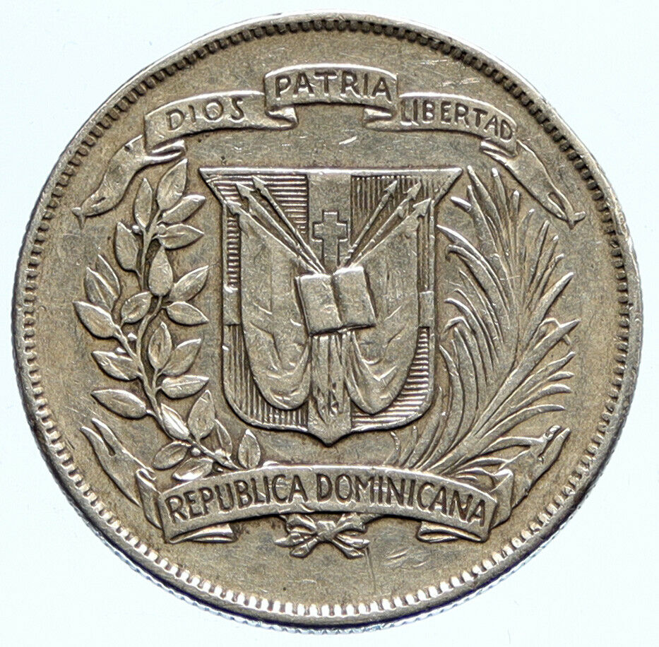 1961 DOMINICAN REPUBLIC Silver Liberty LIBERTO Old Silver 1/2 Peso Coin i96749