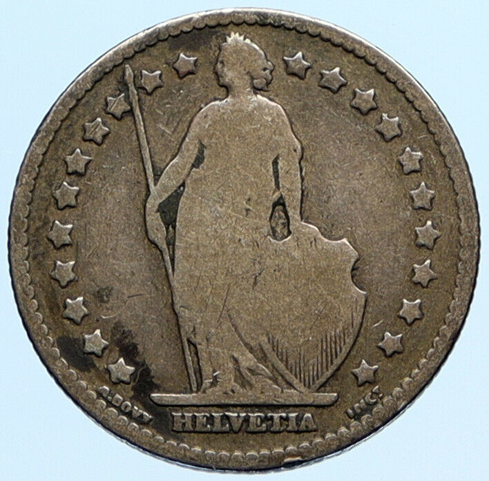 1886 B SWITZERLAND HELVETIA Symbolizes SWISS Nation SILVER 1 Franc Coin i97003