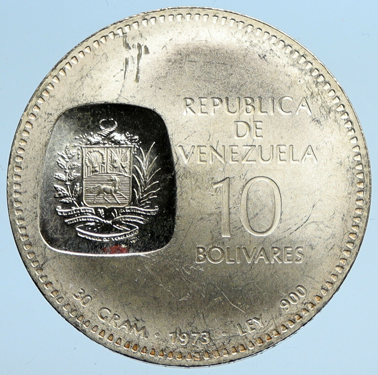 1973 Freemason President Simon Bolivar VENEZUELA Founder Silver 10 B Coin i96758