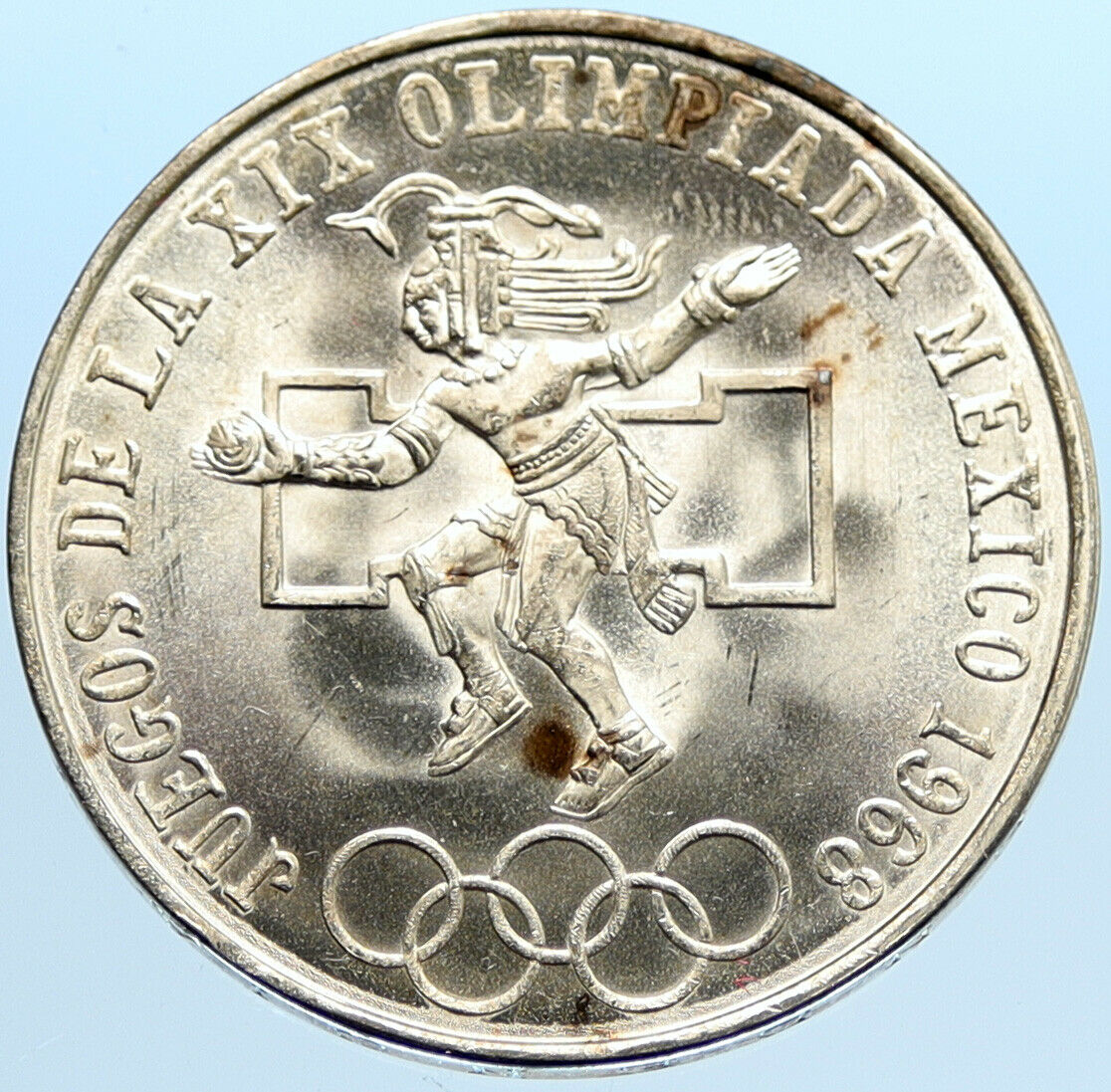 1968 Mexico XIX Olympic Games Aztec Ball Player BIG 25 Pesos Silver Coin i96614