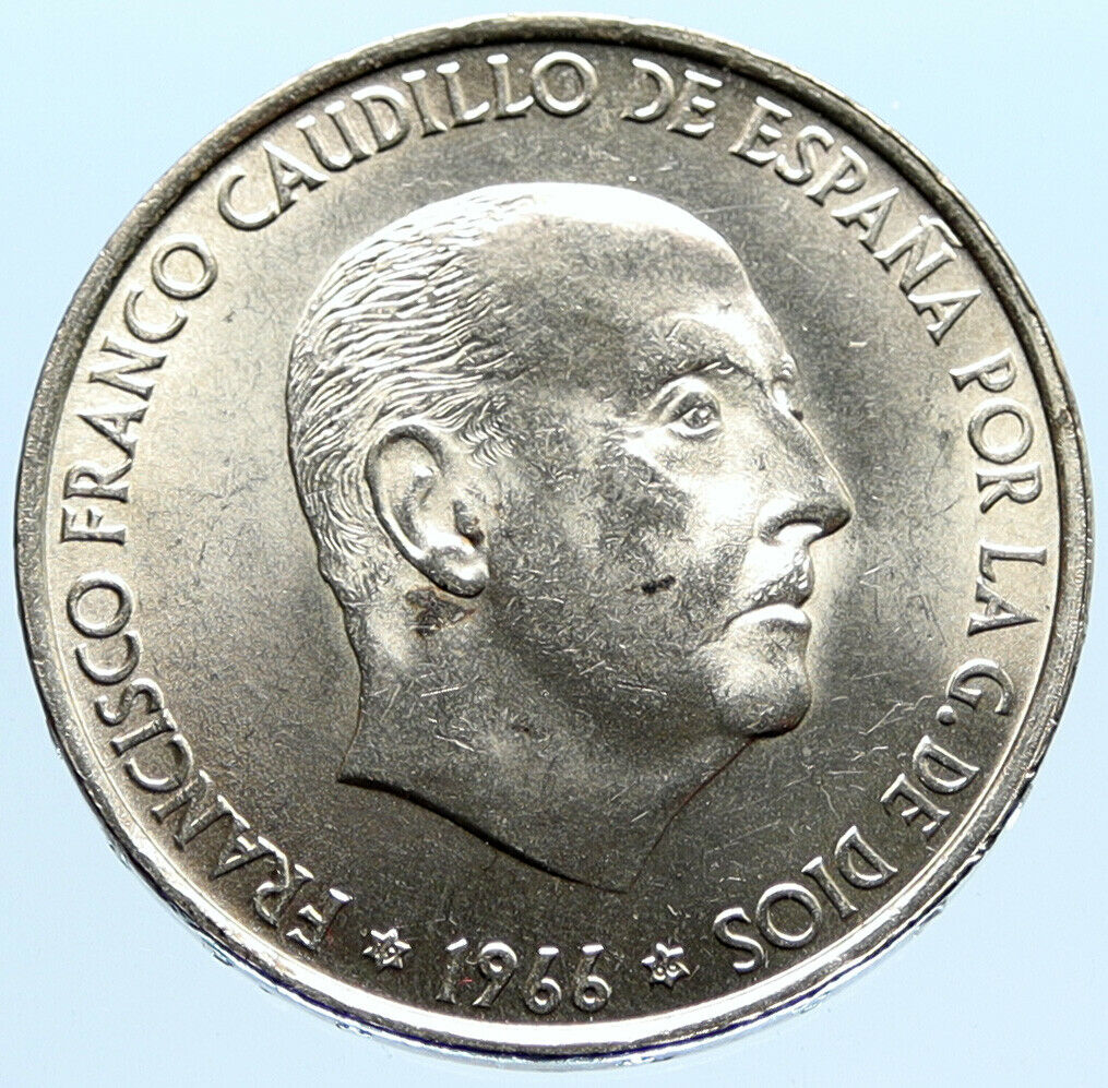 1966 SPAIN Large Franco Caudillo VINTAGE Silver 100 Pesetas Spanish Coin i96607