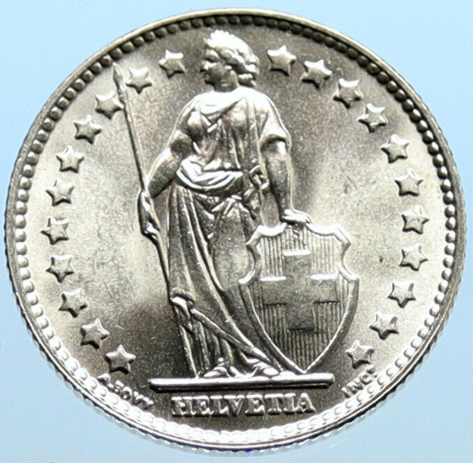 1961 B SWITZERLAND HELVETIA Symbolizes SWISS Nation SILVER 1 Franc Coin i96619