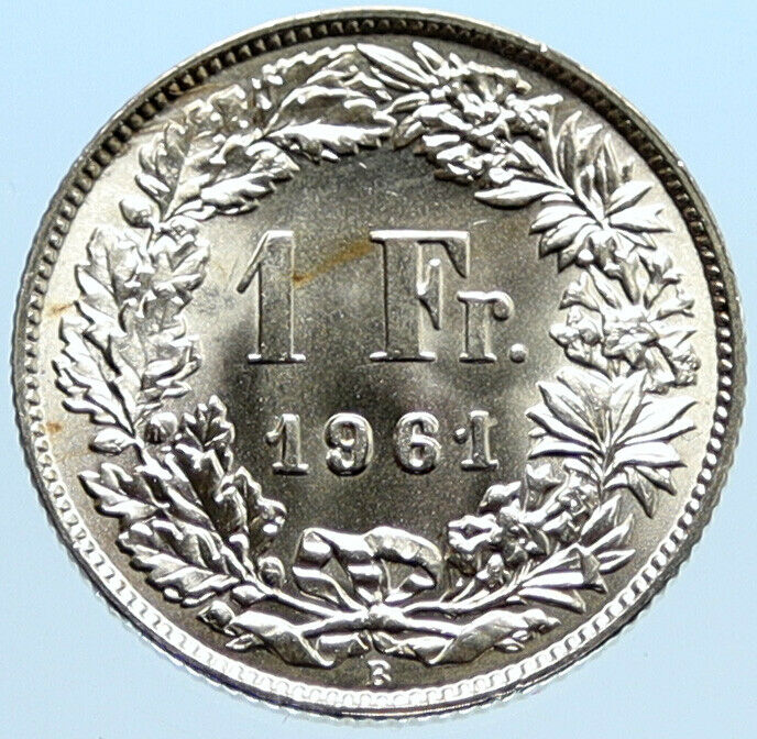 1961 B SWITZERLAND HELVETIA Symbolizes SWISS Nation SILVER 1 Franc Coin i96619